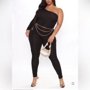 Fashion Nova Black One-Shoulder Jumpsuit